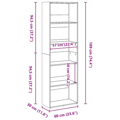 Bookcase Concrete Grey 60x30x189 cm Engineered Wood