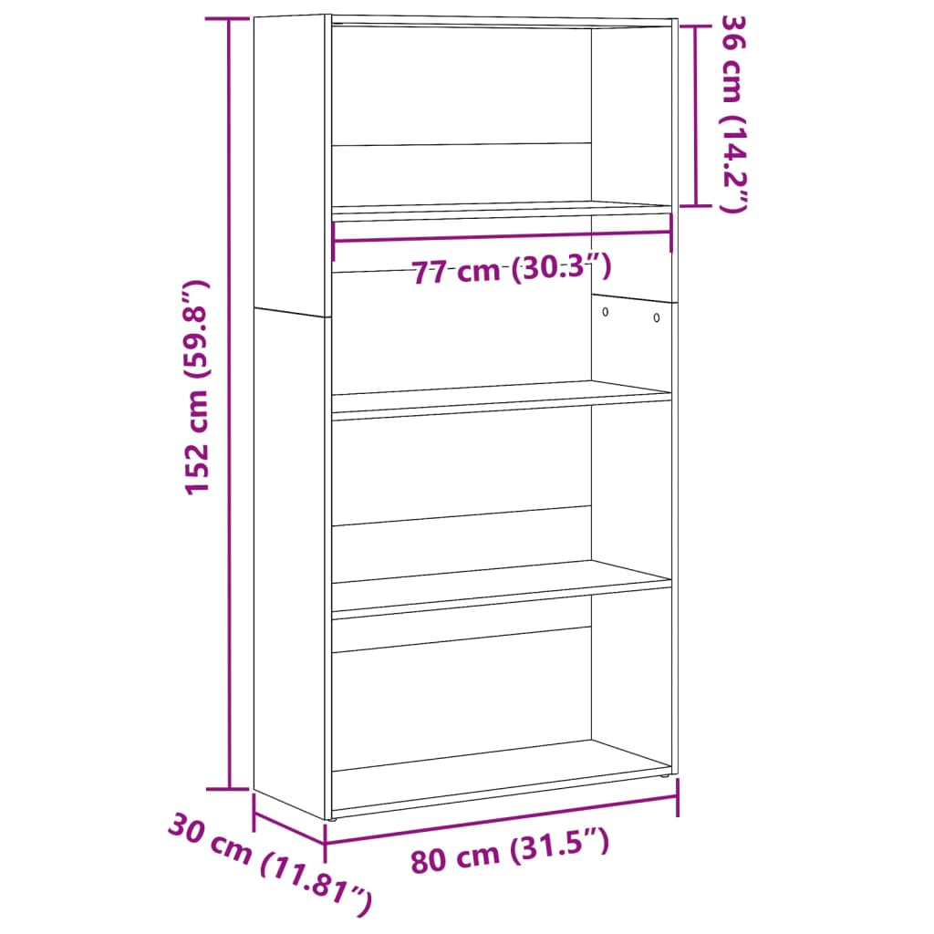 Bookcase White 80x30x152 cm Engineered Wood