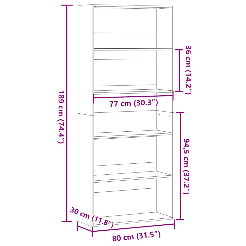 Book Cabinet Sonoma Oak 80x30x189 cm Engineered Wood