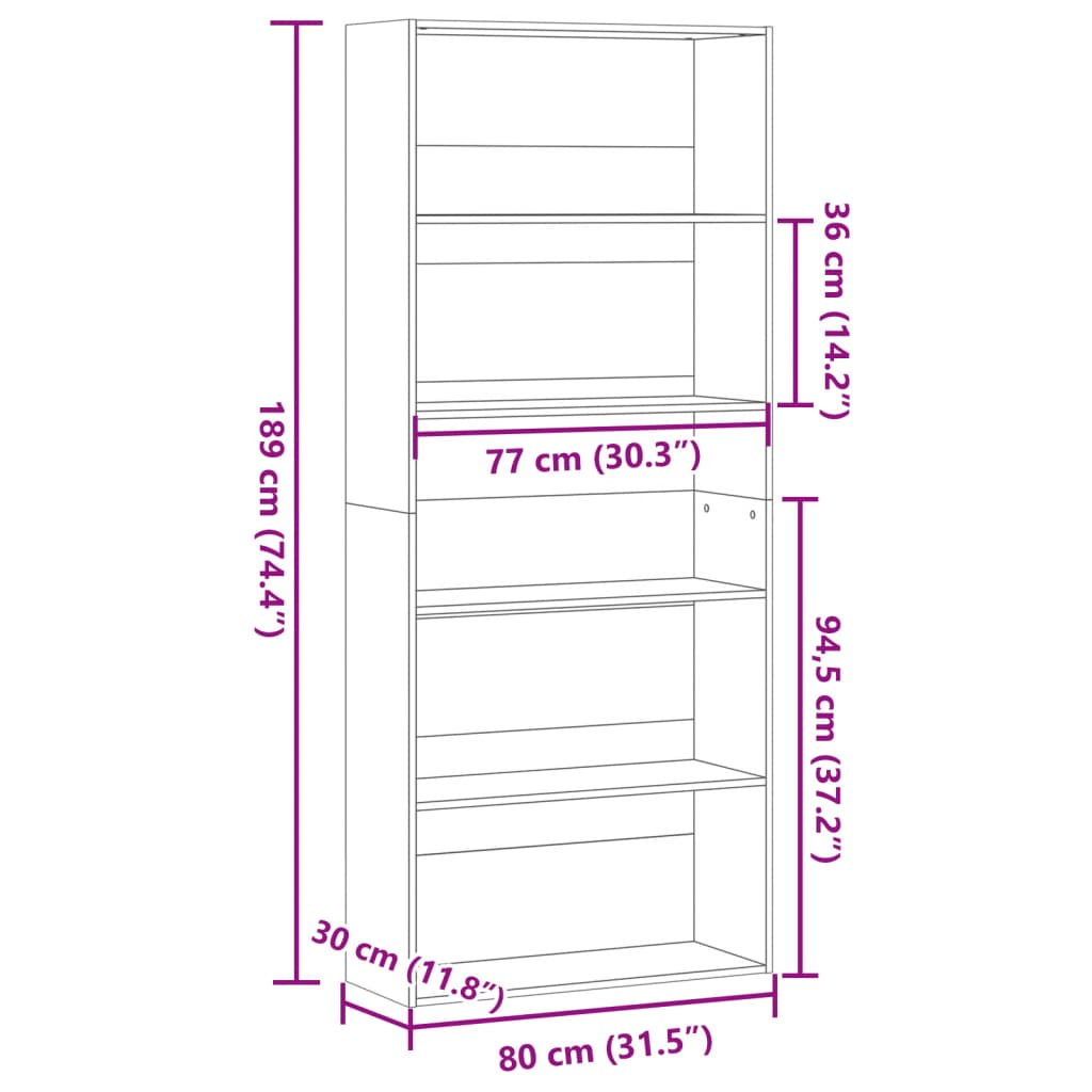 Book Cabinet Artisian Oak 80x30x189 cm Engineered Wood