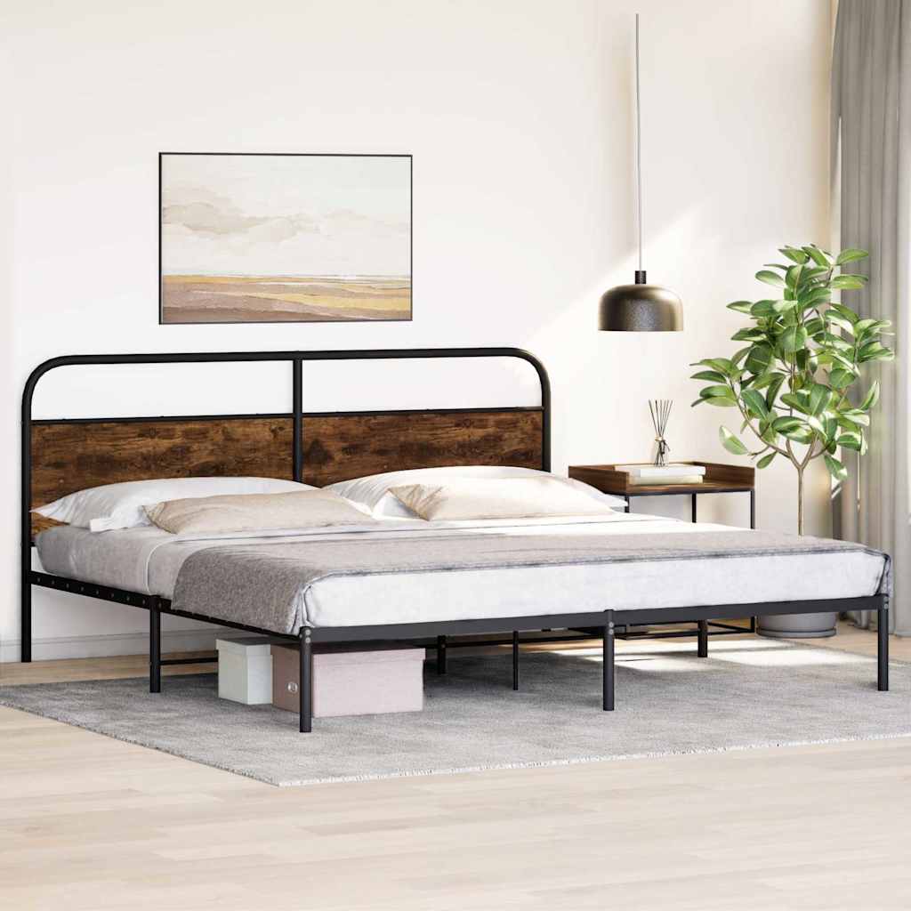 Metal Bed Frame without Mattress Smoked Oak 200x200 cm
