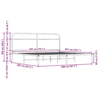 Metal Bed Frame without Mattress Smoked Oak 200x200 cm