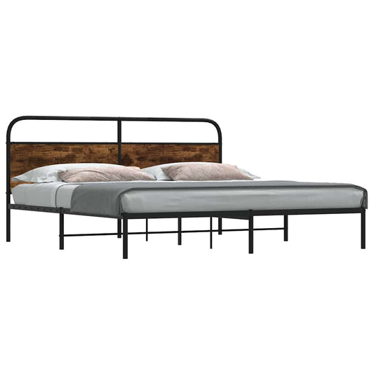 Metal Bed Frame without Mattress Smoked Oak 200x200 cm