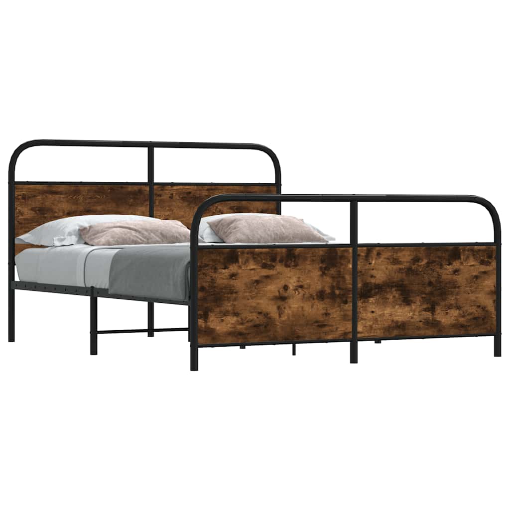 Metal Bed Frame without Mattress Smoked Oak 150x200 cm King Size