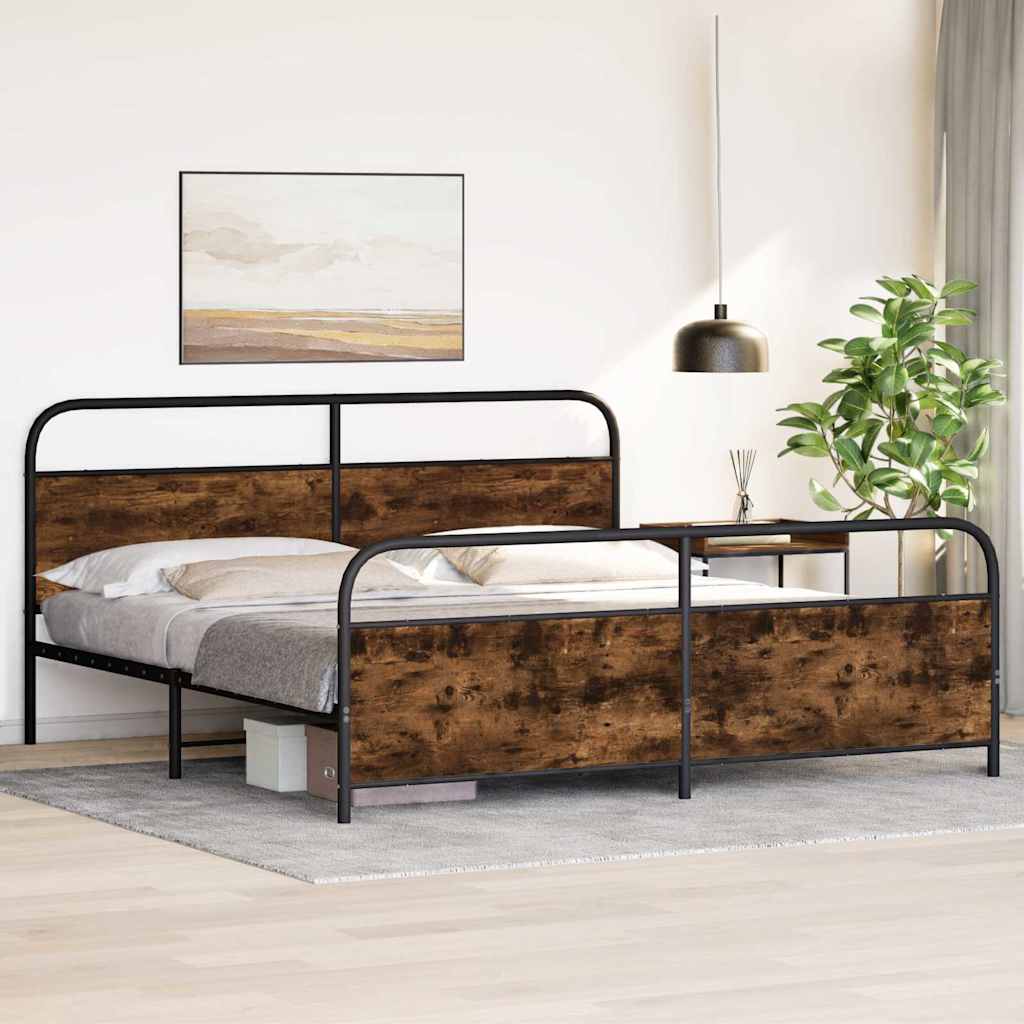 Metal Bed Frame without Mattress Smoked Oak 180x200 cm Super King