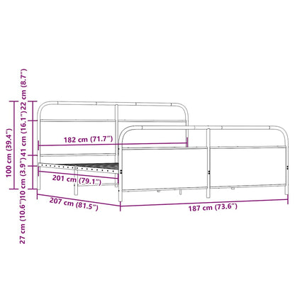 Metal Bed Frame without Mattress Smoked Oak 180x200 cm Super King