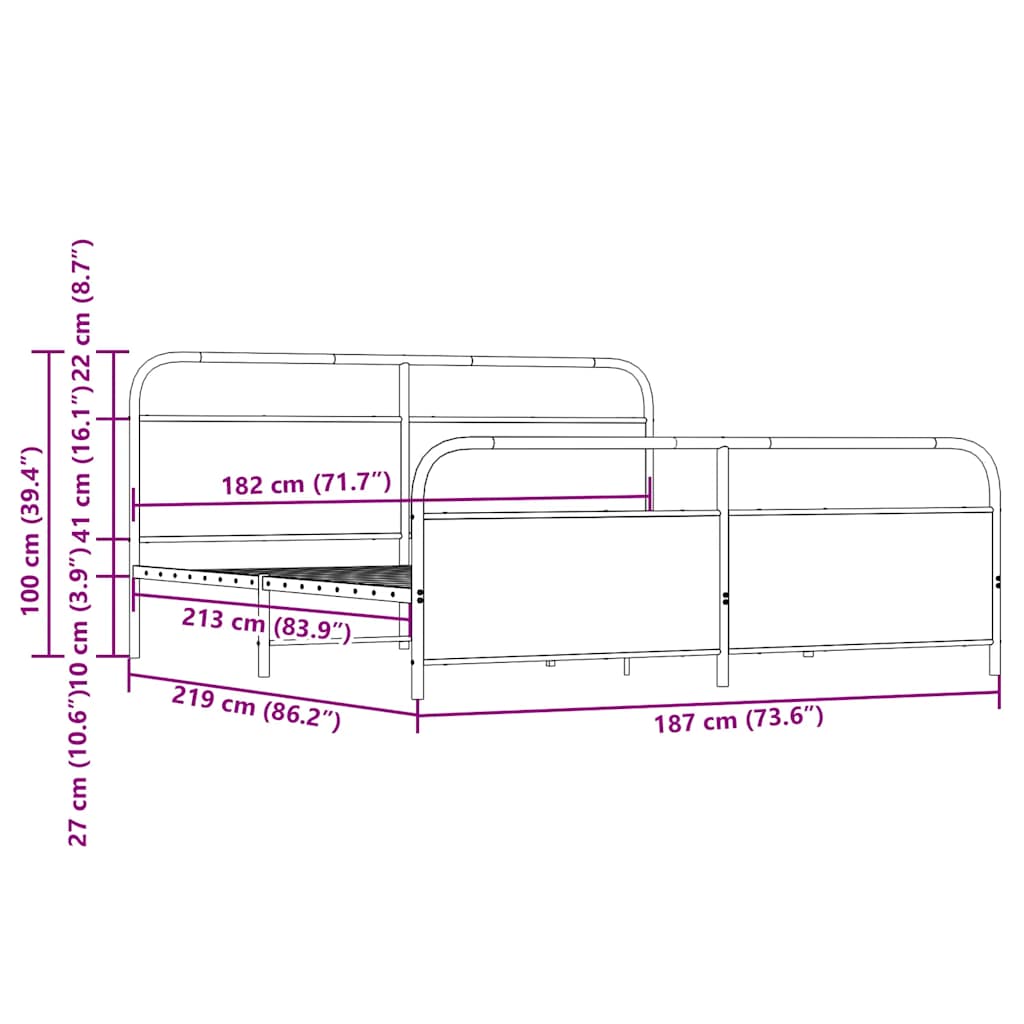 Metal Bed Frame without Mattress Smoked Oak 183x213 cm