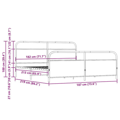 Metal Bed Frame without Mattress Smoked Oak 183x213 cm