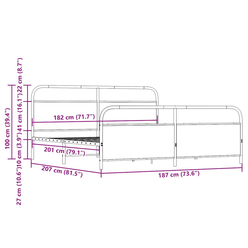 Metal Bed Frame without Mattress Sonoma Oak 180x200 cm Super King