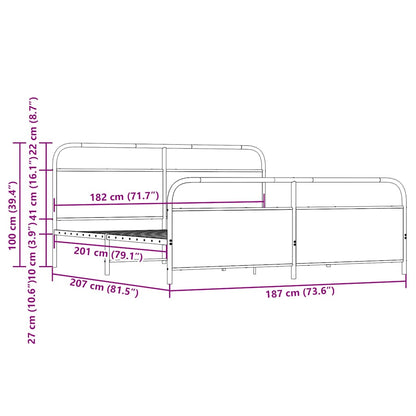 Metal Bed Frame without Mattress Sonoma Oak 180x200 cm Super King