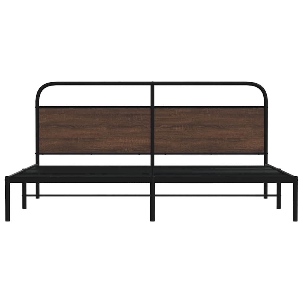 Metal Bed Frame without Mattress Brown Oak 180x200 cm Super King