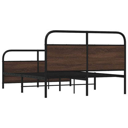Metal Bed Frame without Mattress Brown Oak 140x200 cm