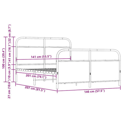 Metal Bed Frame without Mattress Brown Oak 140x200 cm