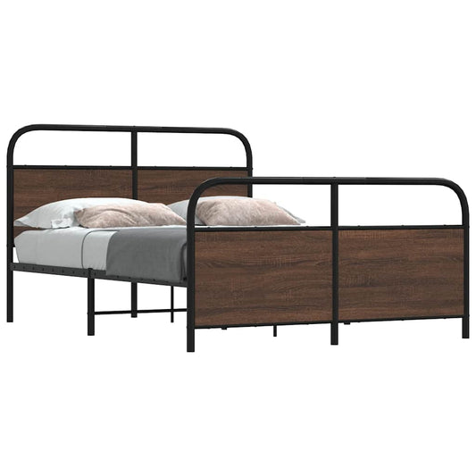 Metal Bed Frame without Mattress Brown Oak 140x200 cm