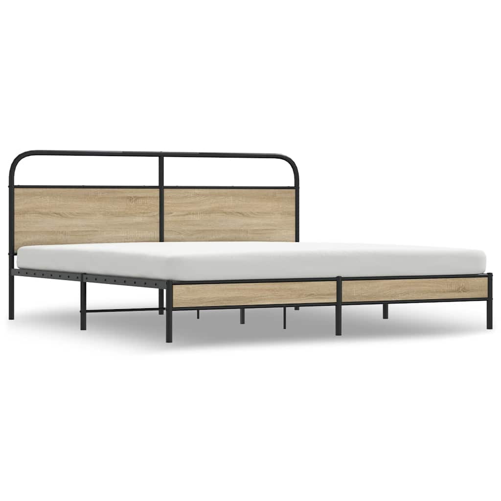 Metal Bed Frame without Mattress Smoked Oak 180x200 cm Super King