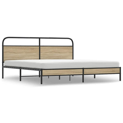 Metal Bed Frame without Mattress Smoked Oak 180x200 cm Super King