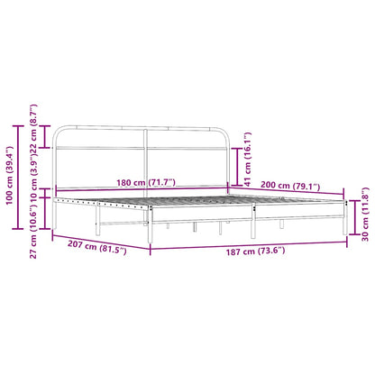 Metal Bed Frame without Mattress Smoked Oak 180x200 cm Super King
