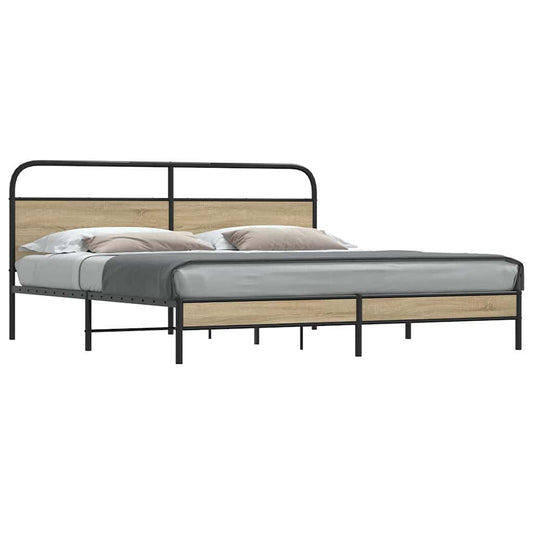 Metal Bed Frame without Mattress Smoked Oak 180x200 cm Super King