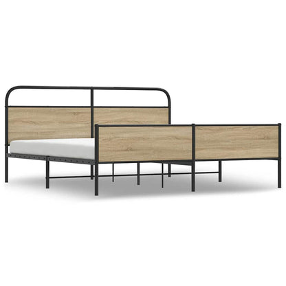 Metal Bed Frame without Mattress Smoked Oak 150x200 cm King Size
