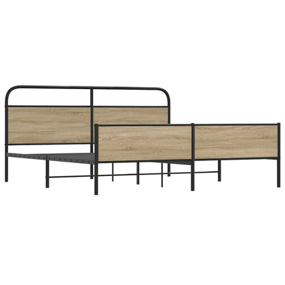 Metal Bed Frame without Mattress Smoked Oak 150x200 cm King Size