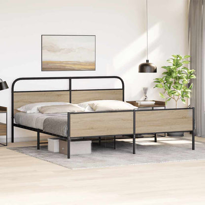 Metal Bed Frame without Mattress Smoked Oak 150x200 cm King Size