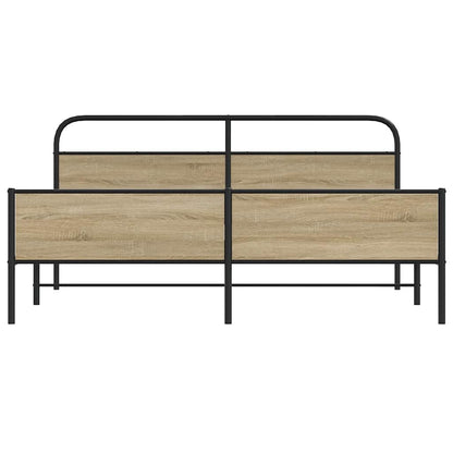 Metal Bed Frame without Mattress Smoked Oak 150x200 cm King Size