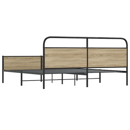 Metal Bed Frame without Mattress Smoked Oak 150x200 cm King Size