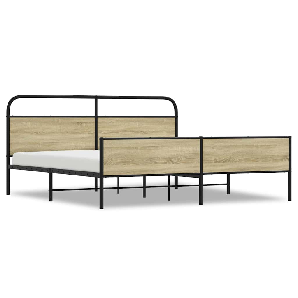 Metal Bed Frame without Mattress Sonoma Oak 193x203 cm