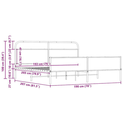 Metal Bed Frame without Mattress Sonoma Oak 193x203 cm
