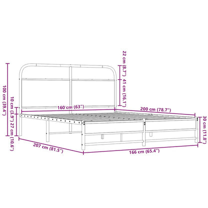 Metal Bed Frame without Mattress Brown Oak 160x200 cm