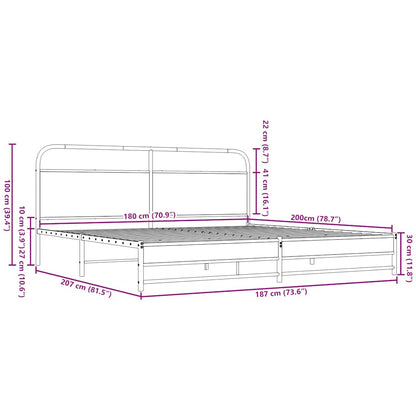 Metal Bed Frame without Mattress Brown Oak 180x200 cm