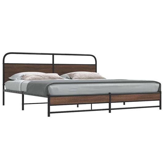 Metal Bed Frame without Mattress Brown Oak 180x200 cm
