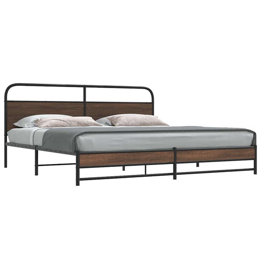 Metal Bed Frame without Mattress Brown Oak 183x213 cm