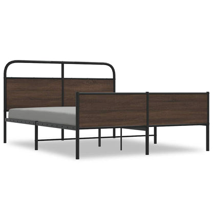 Metal Bed Frame without Mattress Brown Oak 150x200 cm King Size