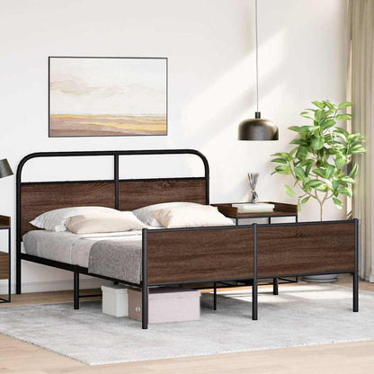 Metal Bed Frame without Mattress Brown Oak 150x200 cm King Size