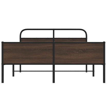 Metal Bed Frame without Mattress Brown Oak 150x200 cm King Size