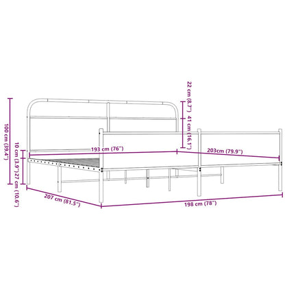 Metal Bed Frame without Mattress Brown Oak 193x203 cm
