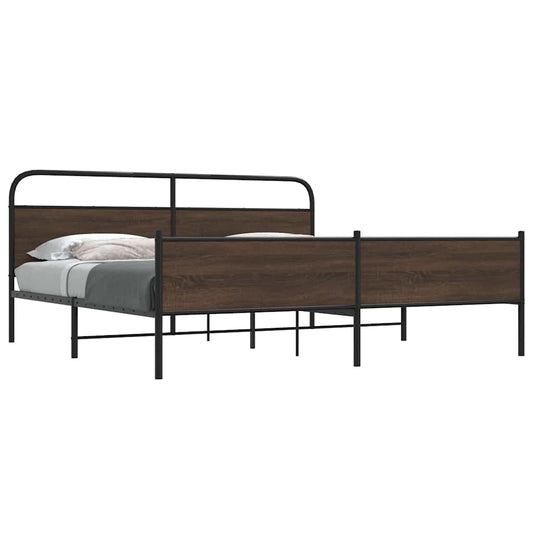 Metal Bed Frame without Mattress Brown Oak 193x203 cm