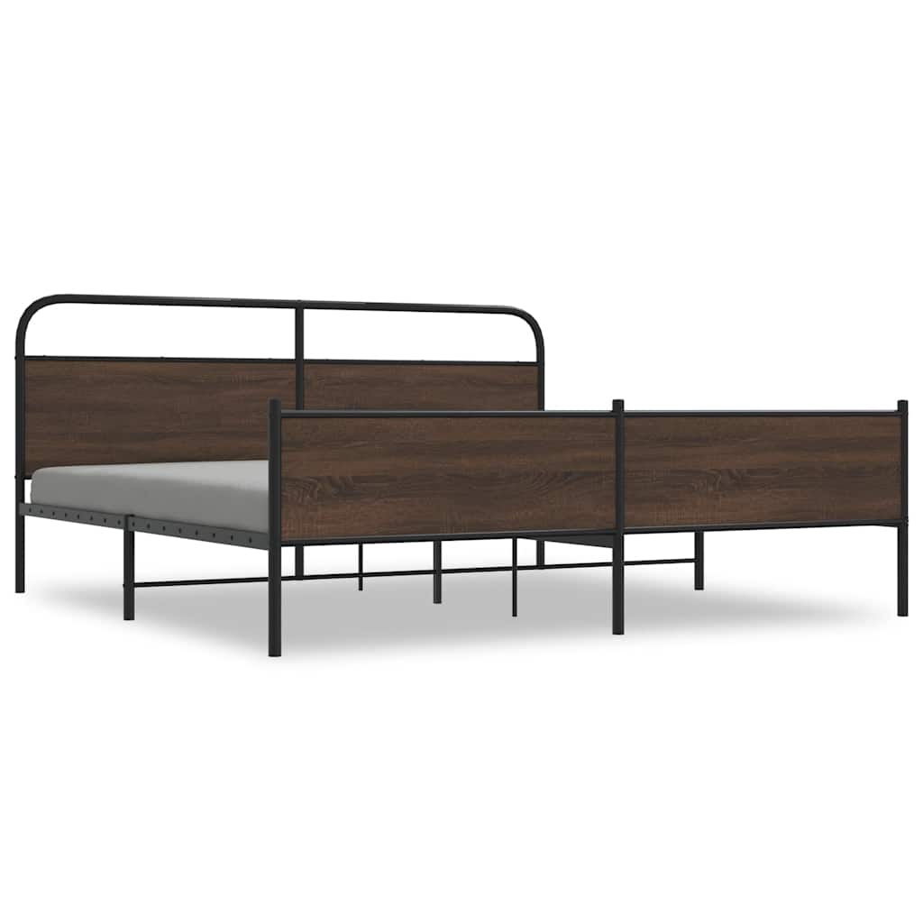 Metal Bed Frame without Mattress Brown Oak 200x200 cm