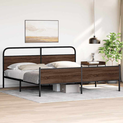 Metal Bed Frame without Mattress Brown Oak 200x200 cm