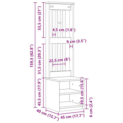 Hall Tree SANDENS White 45x40x159.5 cm Solid Wood Pine