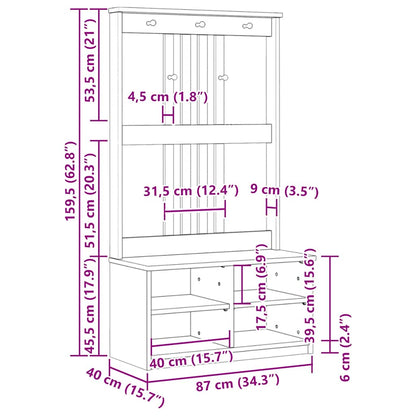 Hall Tree SANDENS 87x40x159.5 cm Solid Wood Pine