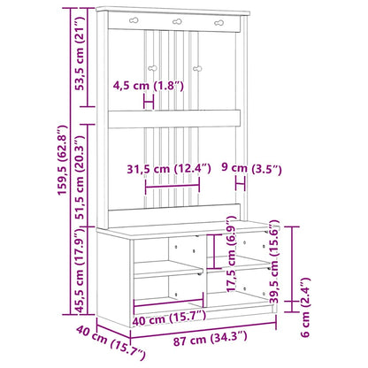 Hall Tree SANDENS White 87x40x159.5 cm Solid Wood Pine