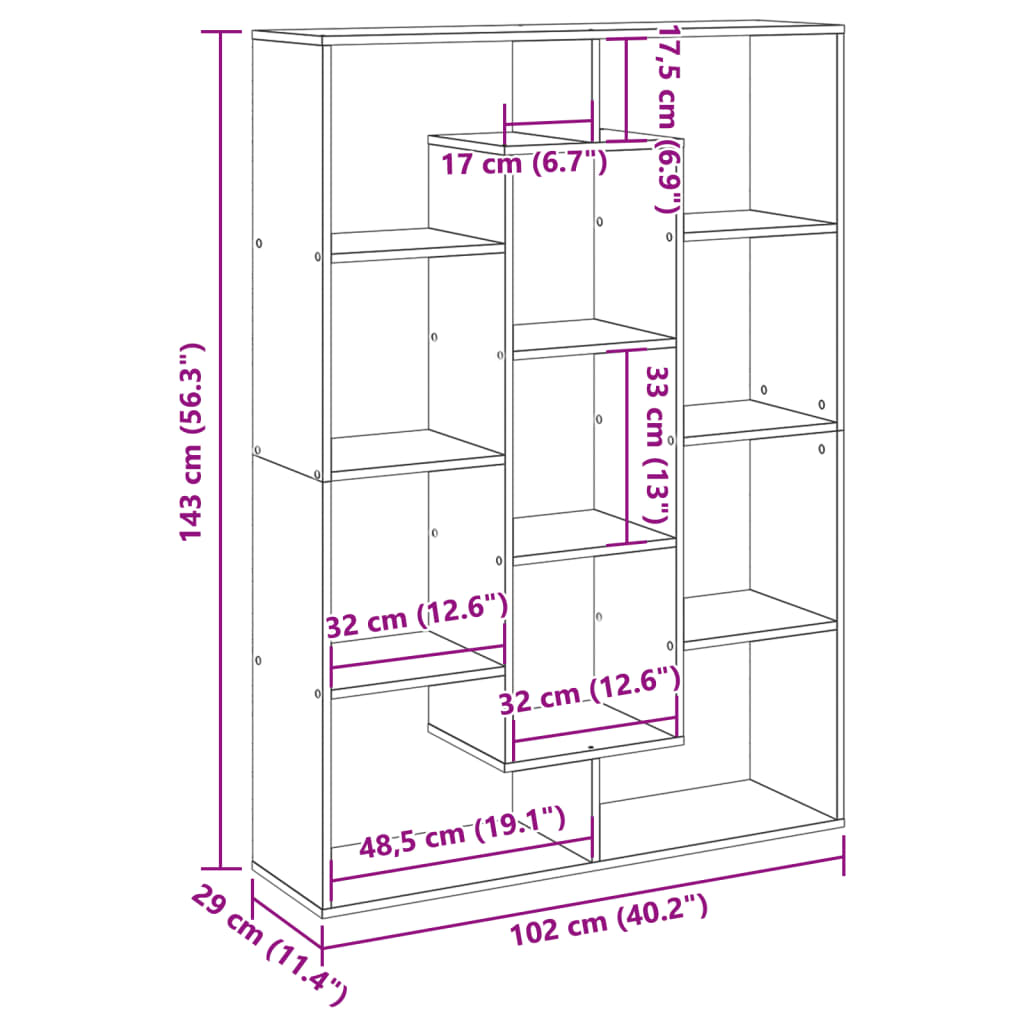 Book Cabinet Black 102x29x143 cm Engineered Wood