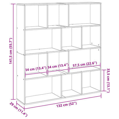 Book Cabinet Concrete Grey 132x29x141.5 cm Engineered Wood