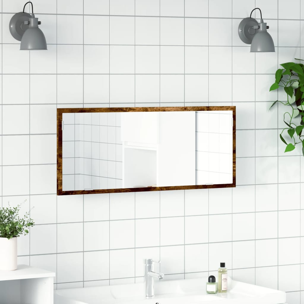 LED Bathroom Mirror Smoked Oak 100x8.5x37 cm Engineered Wood