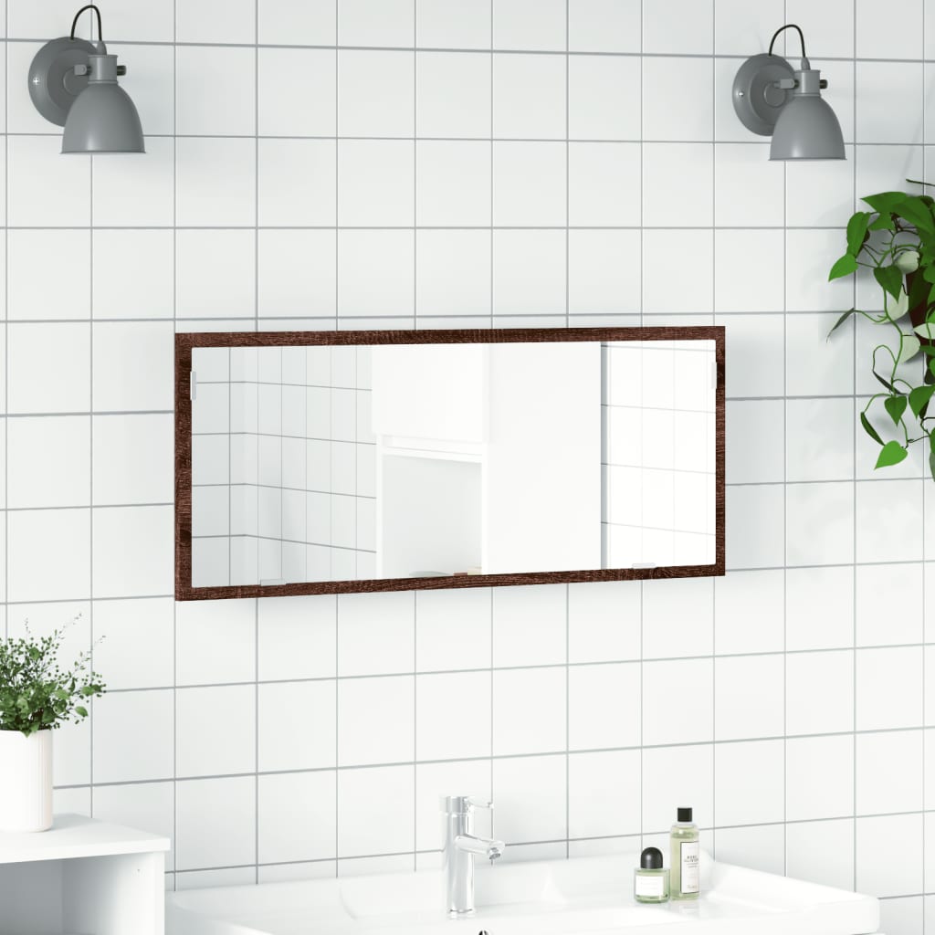 LED Bathroom Mirror Brown Oak 100x8.5x37 cm Engineered Wood