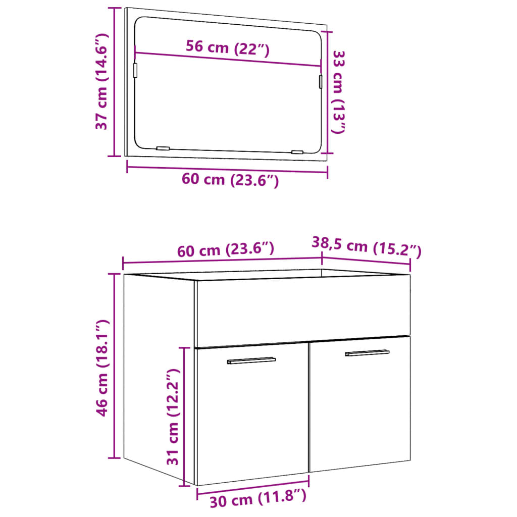 2 Piece Bathroom Furniture Set Concrete Grey Engineered Wood