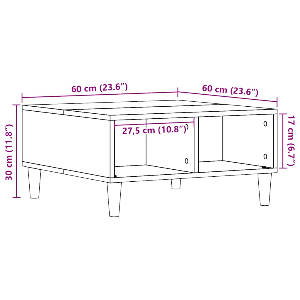 Coffee Table Artisan Oak 60x60x30 cm Engineered Wood