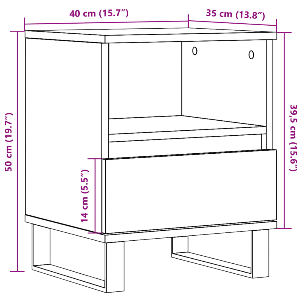 Bedside Cabinet Artisan Oak 40x35x50 cm Engineered Wood